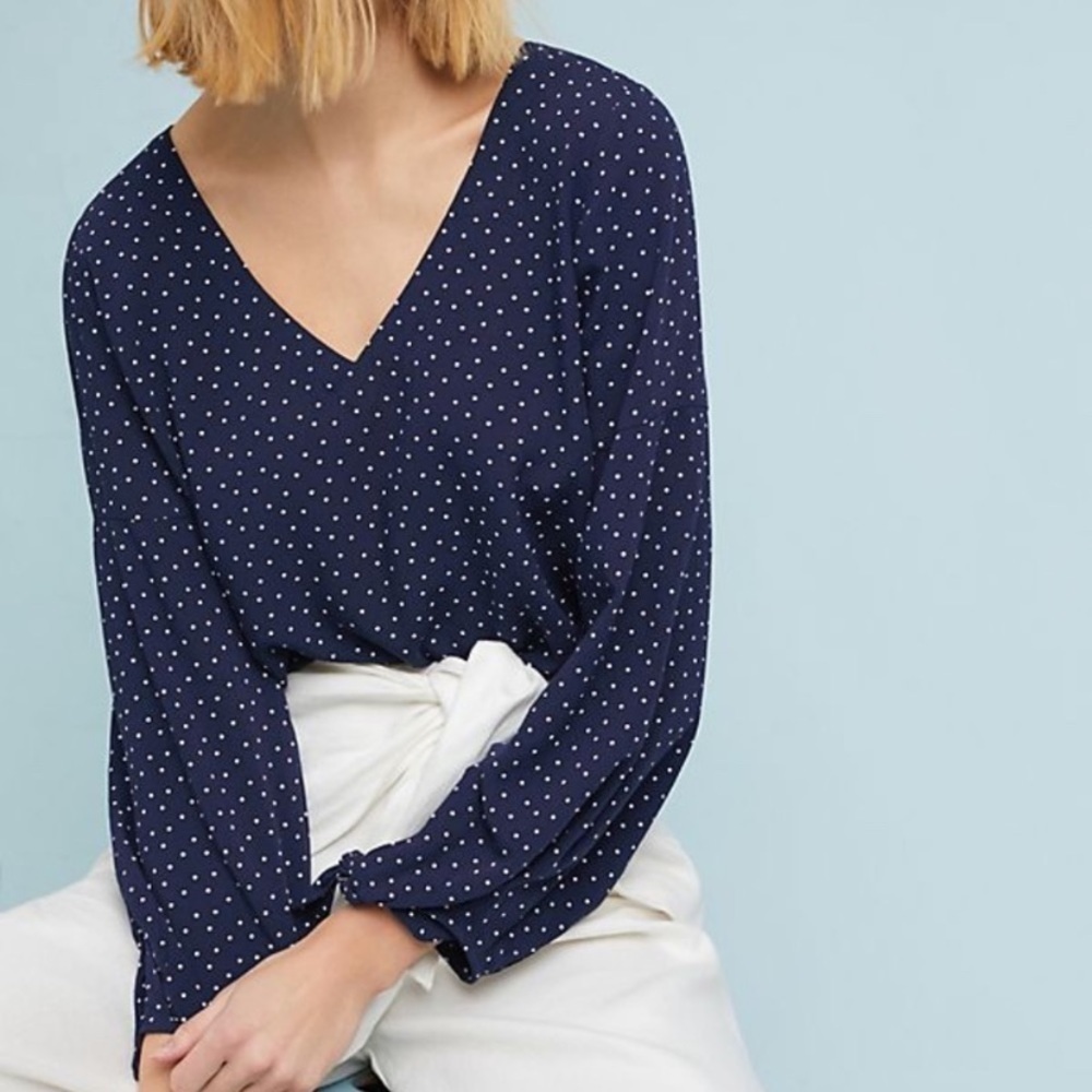 Anthropologie Maeve Pernille Polka Dot Top XS Blue